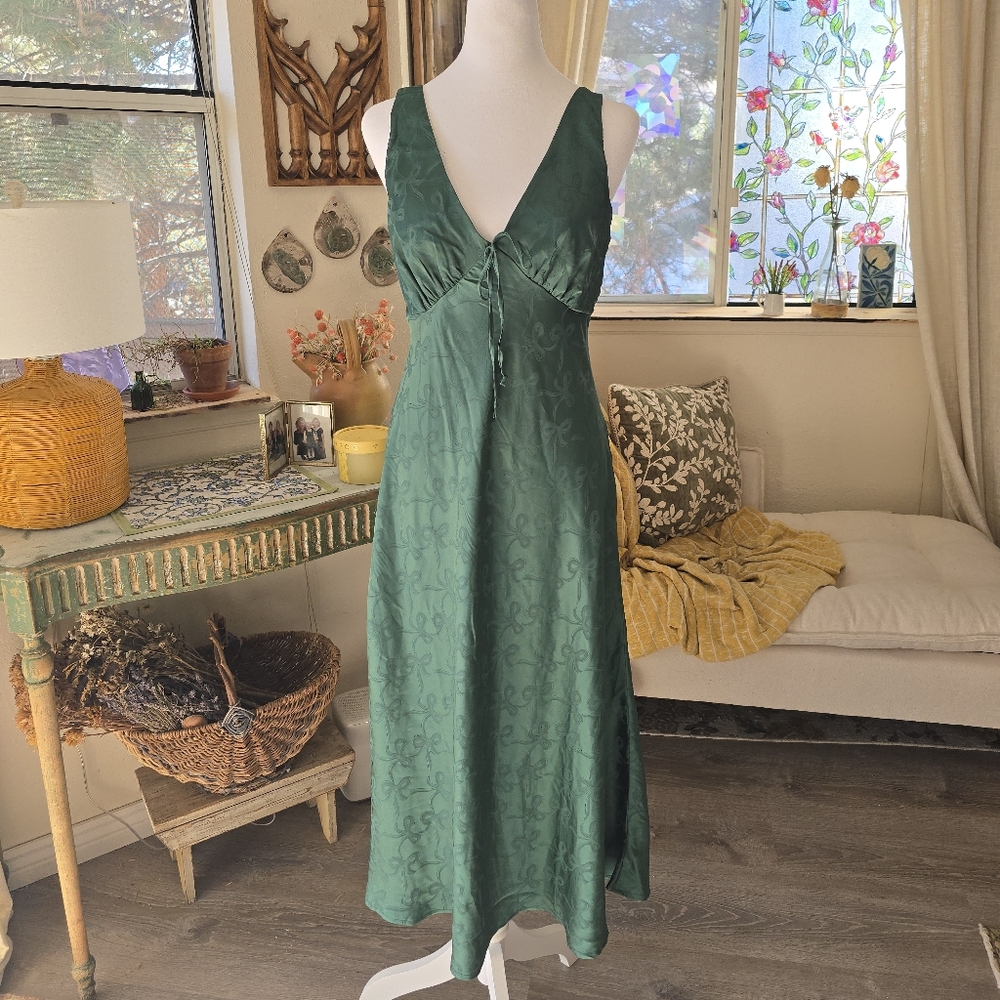 Trixi Green Satin Bias Cut Dress